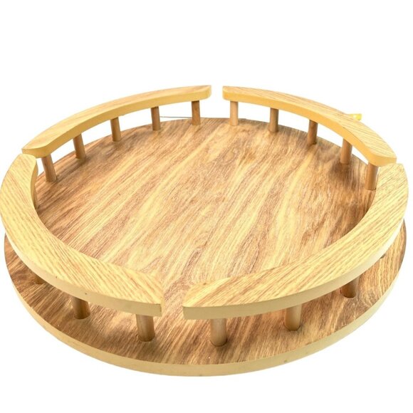 Round Mid-Century Modern Wooden Lazy Susan Serving Tray - Picture 1 of 8